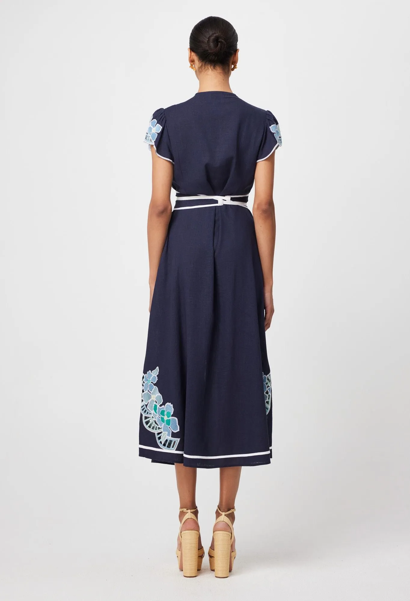 Once Was - Delray Embroidered Linen Viscose Dress - Lapis