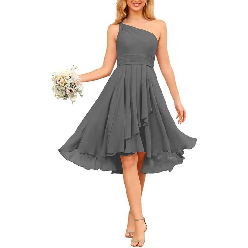One Shoulder Junior Bridesmaid Dresses for Women Chiffon Wedding Guest Dress