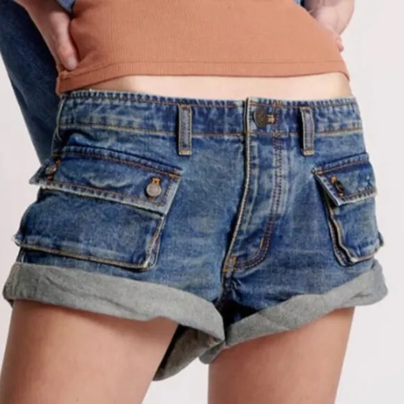 ONE TEASPOON USED BLUE CADET BANDITS LOW WAIST DENIM SHORT