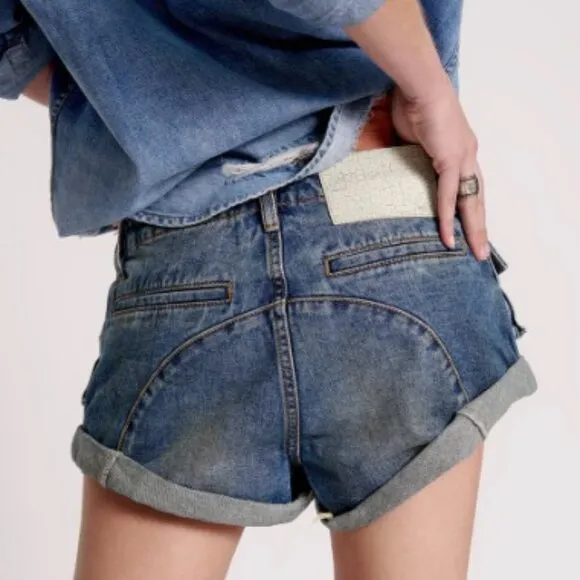 ONE TEASPOON USED BLUE CADET BANDITS LOW WAIST DENIM SHORT