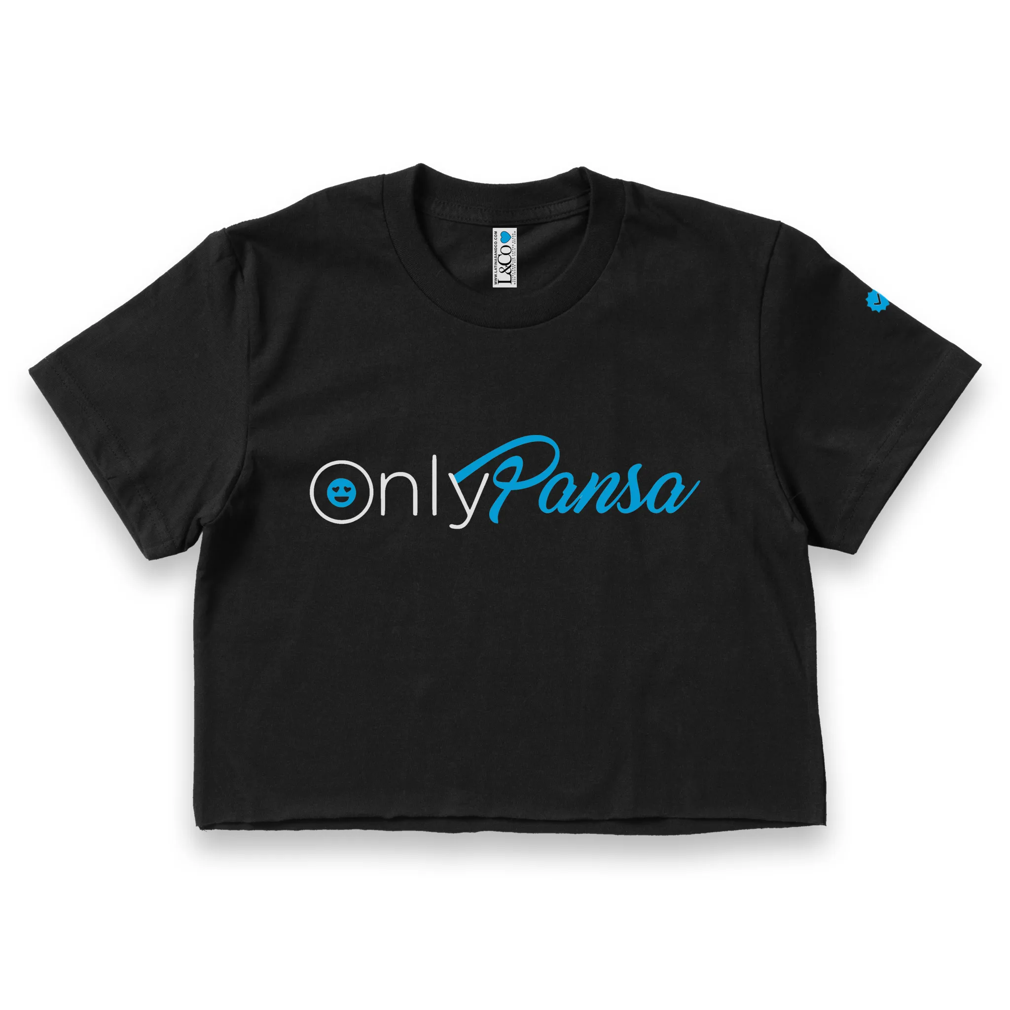 'Only Pansa' w/Verified Check Sleeve Print Crop Top Shirt - Black - Premium Ring-Spun Cotton