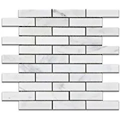 Oriental White - Eastern White Marble 1 X 4 POLISHED Brick Mosaic Tile - Box of 5 Sheets