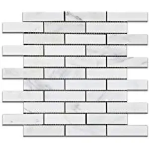 Oriental White - Eastern White Marble 1 X 4 POLISHED Brick Mosaic Tile - Box of 5 Sheets