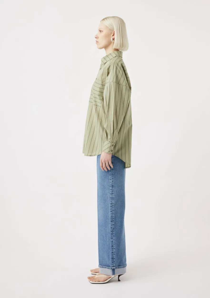 OUTLAND DENIM Maya Shirt - Sage Stripe