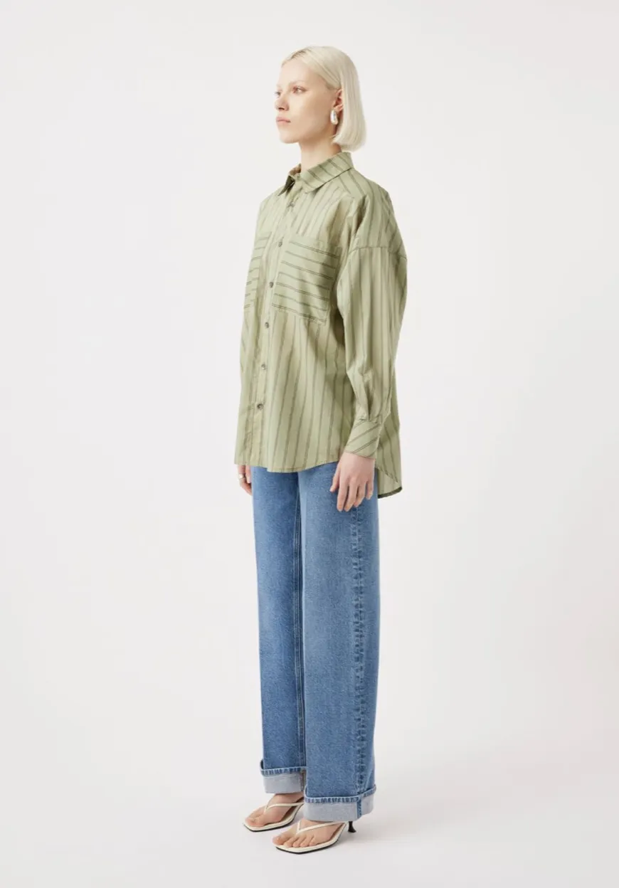 OUTLAND DENIM Maya Shirt - Sage Stripe