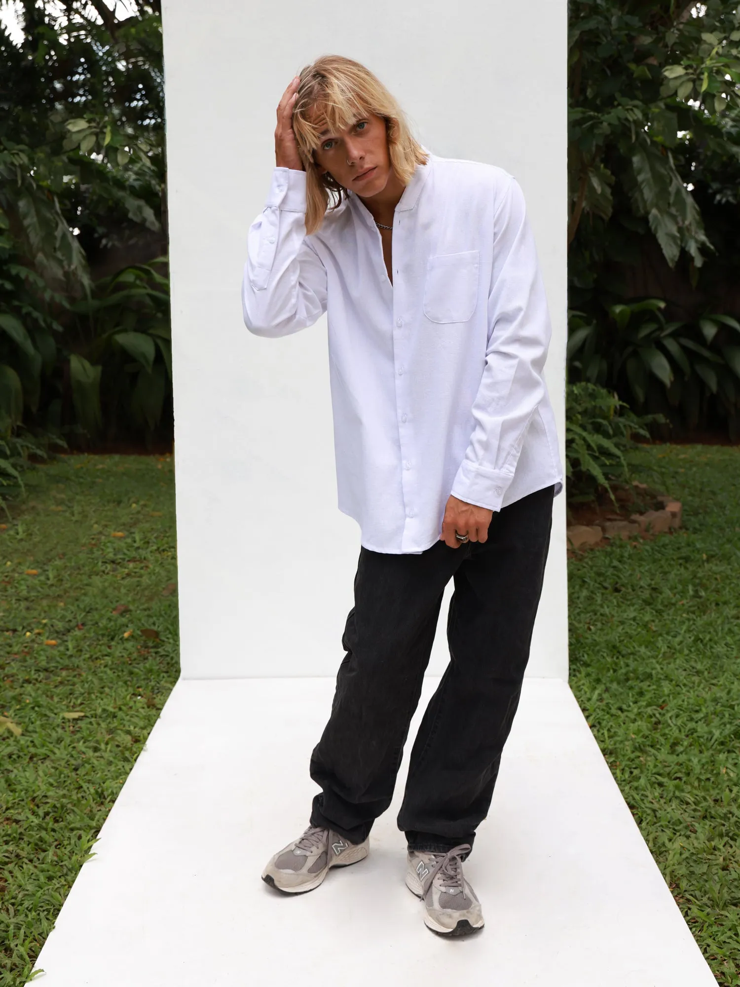 Oversized L/S chinese collar shirt