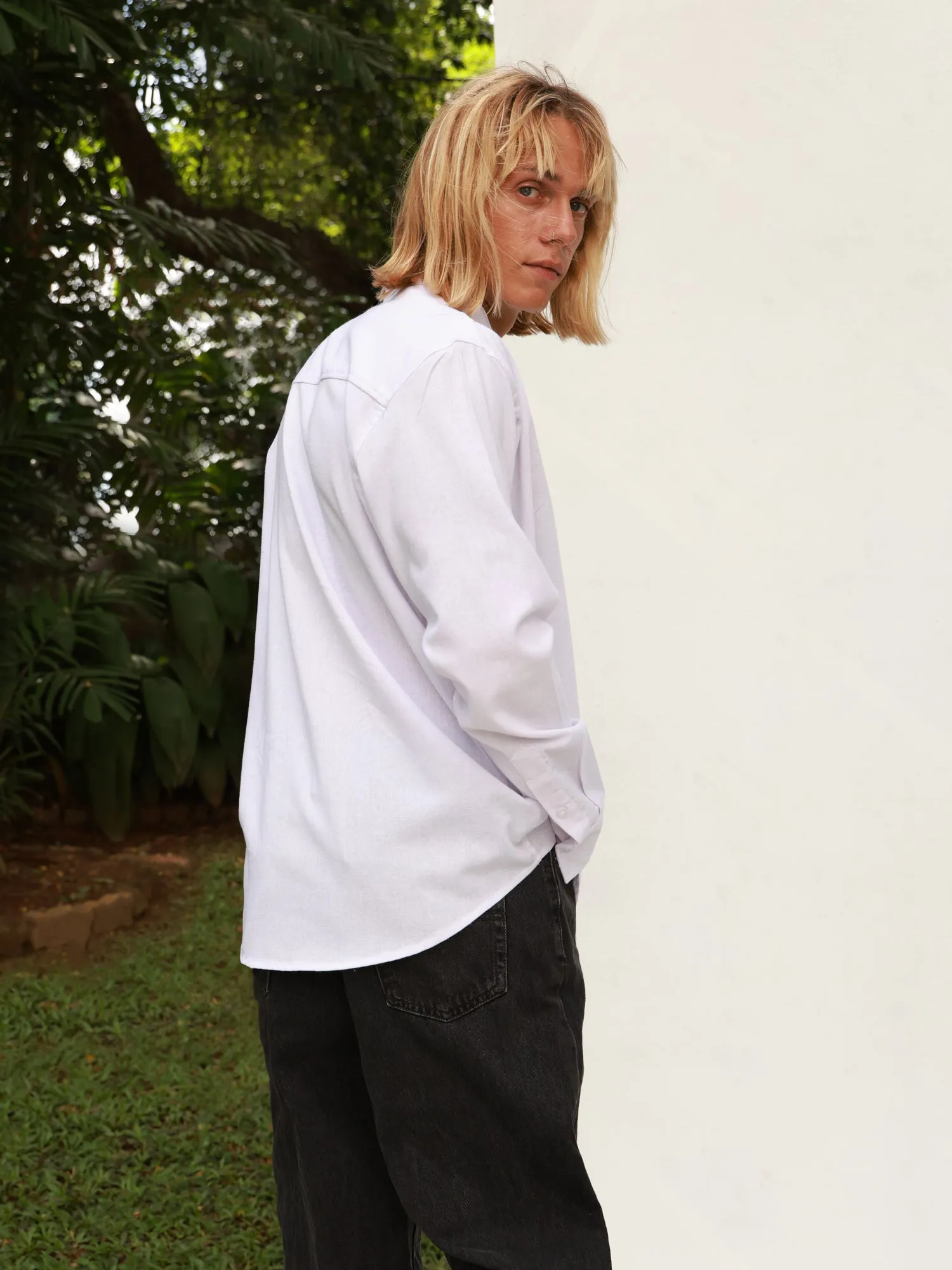 Oversized L/S chinese collar shirt