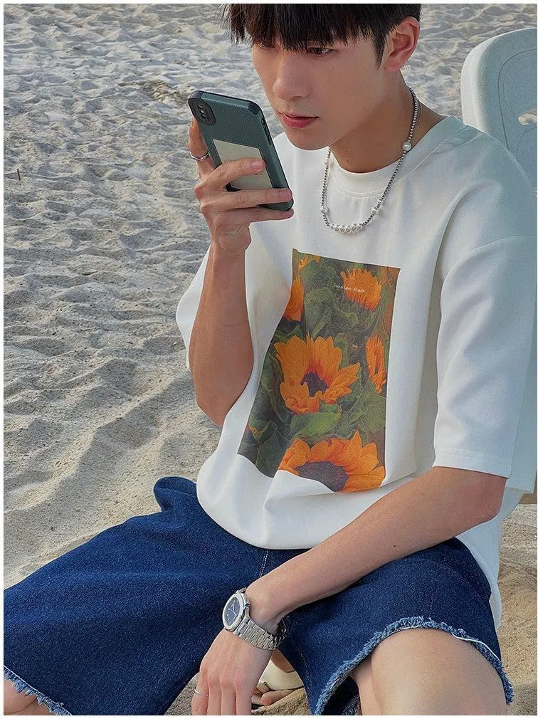 Oversized Sunflower Print T-Shirt