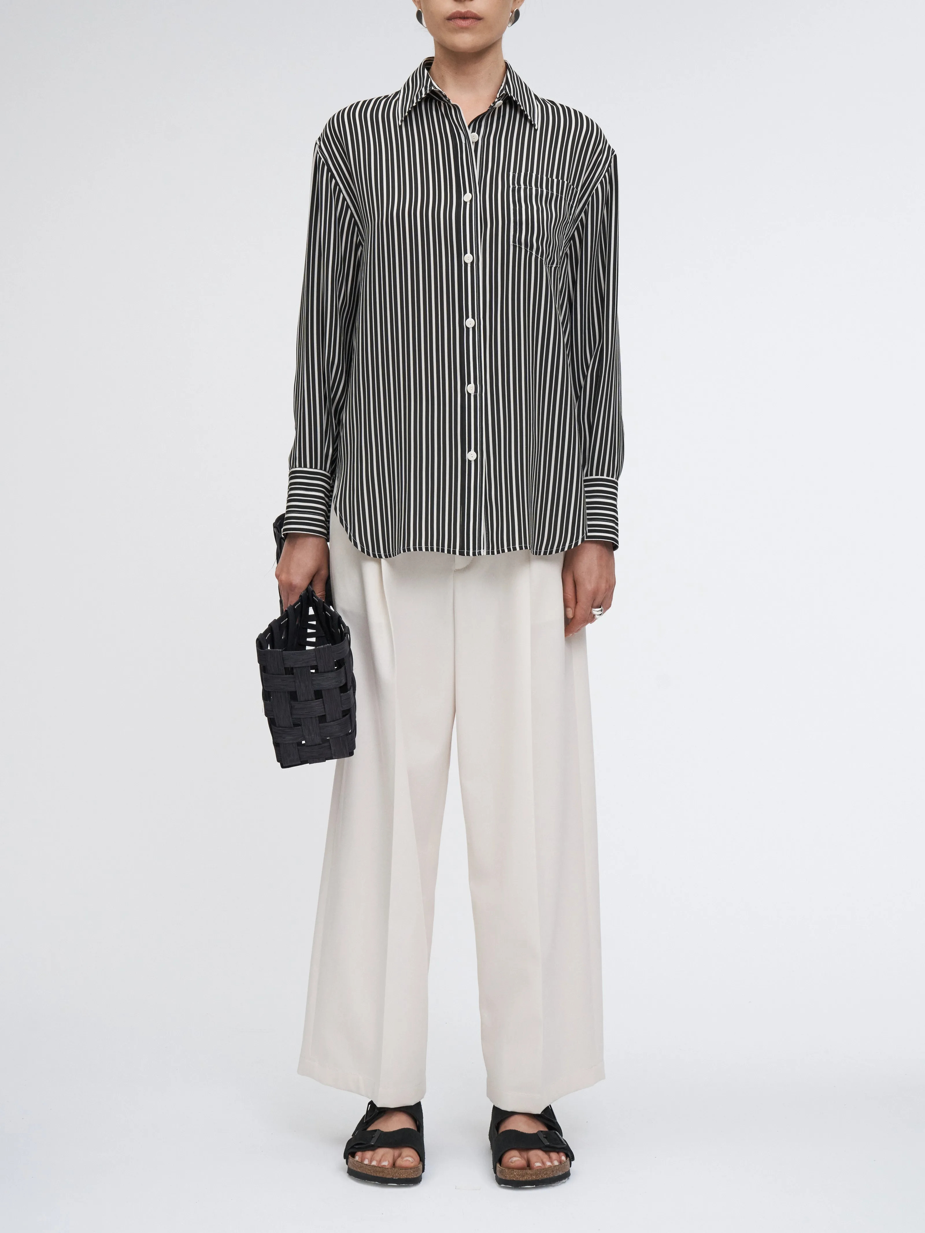 Oversized Tunic Shirt in Black/White Awning Stripe