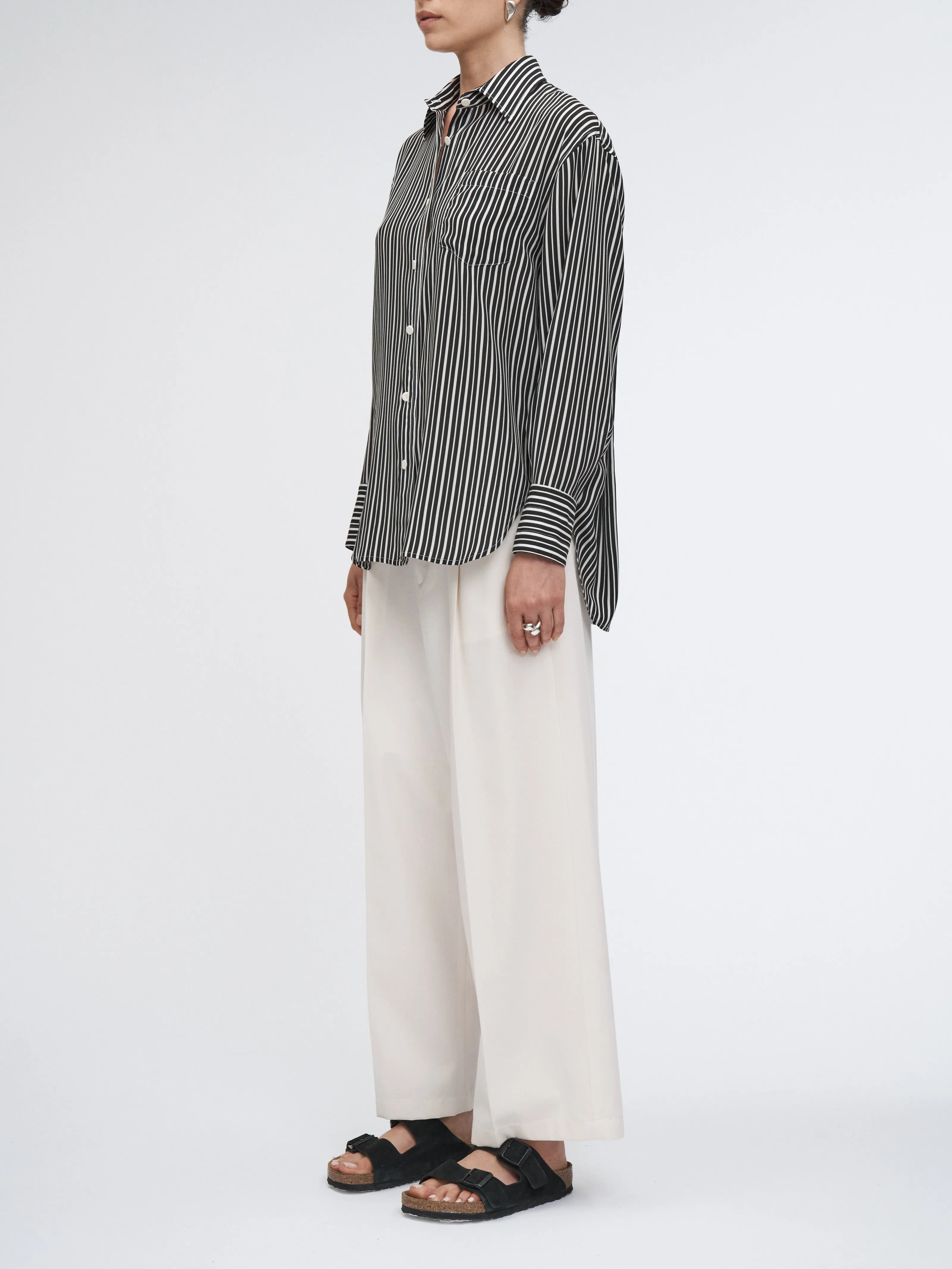 Oversized Tunic Shirt in Black/White Awning Stripe