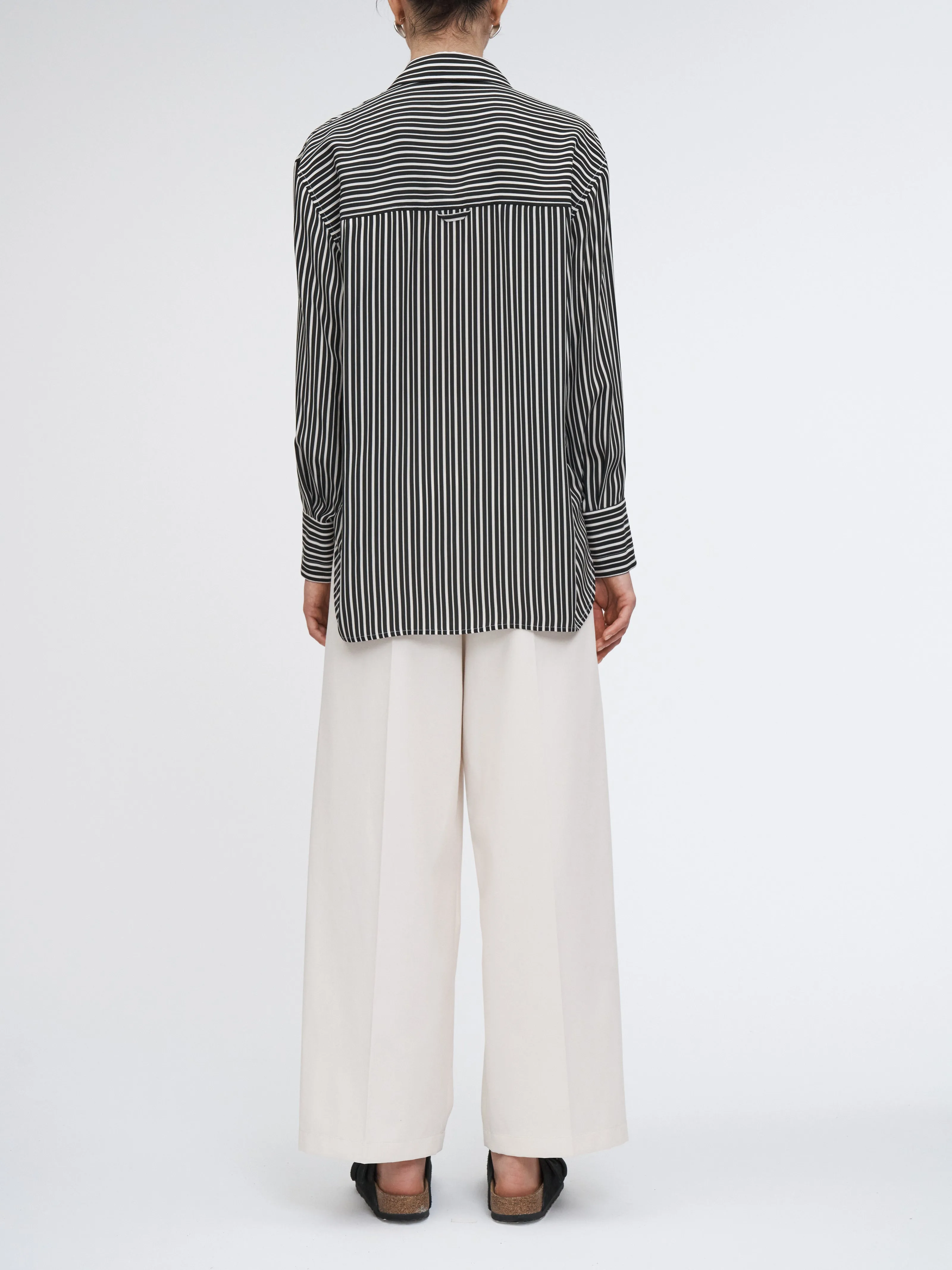 Oversized Tunic Shirt in Black/White Awning Stripe