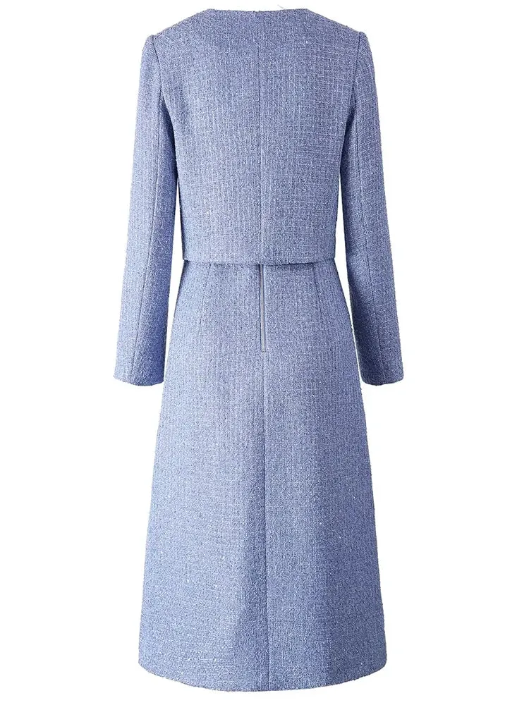 Padget  O-Neck  Long Sleeves Jacket Pockets Slim Dress  2 piece Set