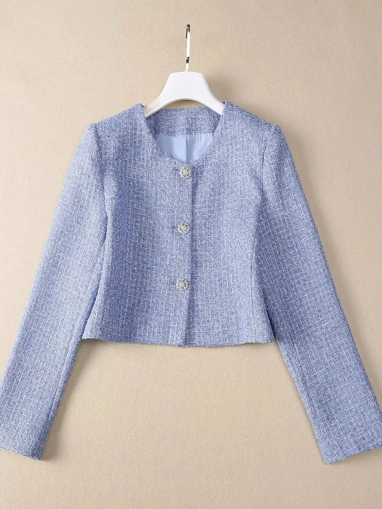 Padget  O-Neck  Long Sleeves Jacket Pockets Slim Dress  2 piece Set
