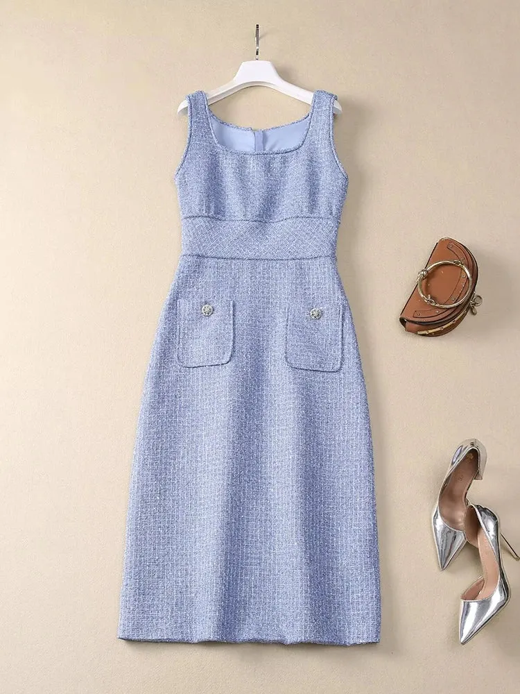 Padget  O-Neck  Long Sleeves Jacket Pockets Slim Dress  2 piece Set