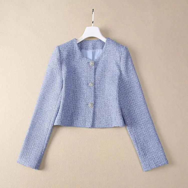 Padget  O-Neck  Long Sleeves Jacket Pockets Slim Dress  2 piece Set