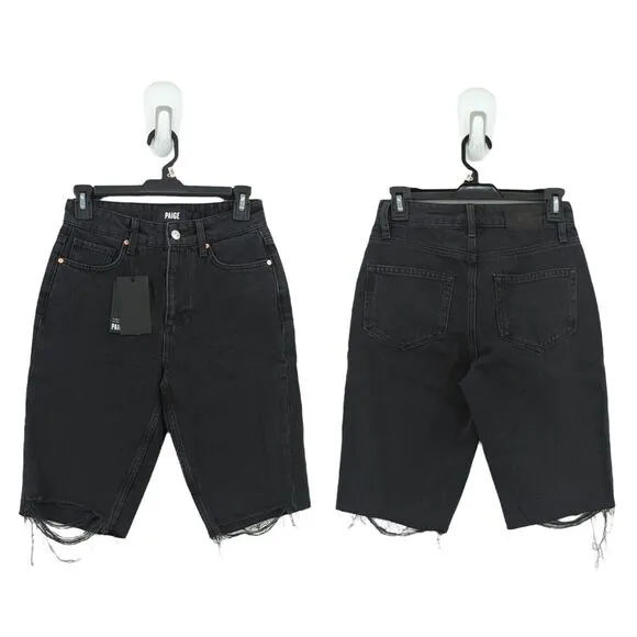 Paige Women 23 Robbie High Rise Shorts Black Meadow Stringy Hem Distressed NEW
