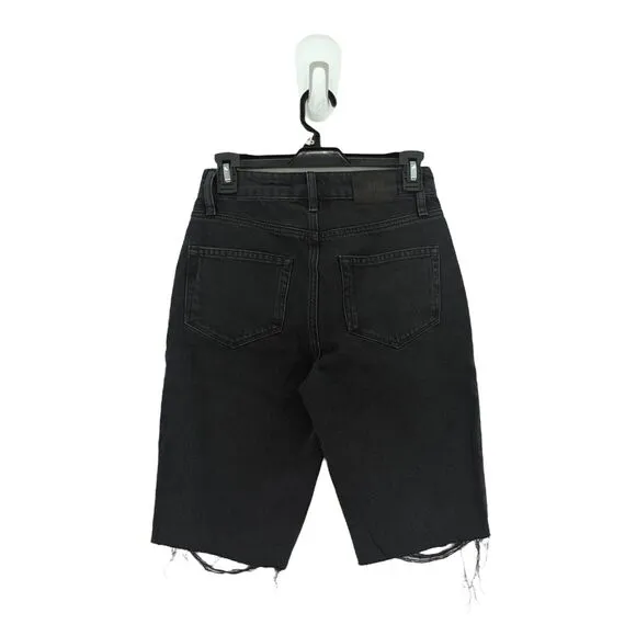 Paige Women 23 Robbie High Rise Shorts Black Meadow Stringy Hem Distressed NEW