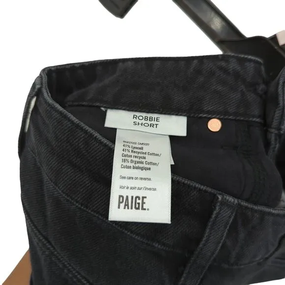 Paige Women 23 Robbie High Rise Shorts Black Meadow Stringy Hem Distressed NEW