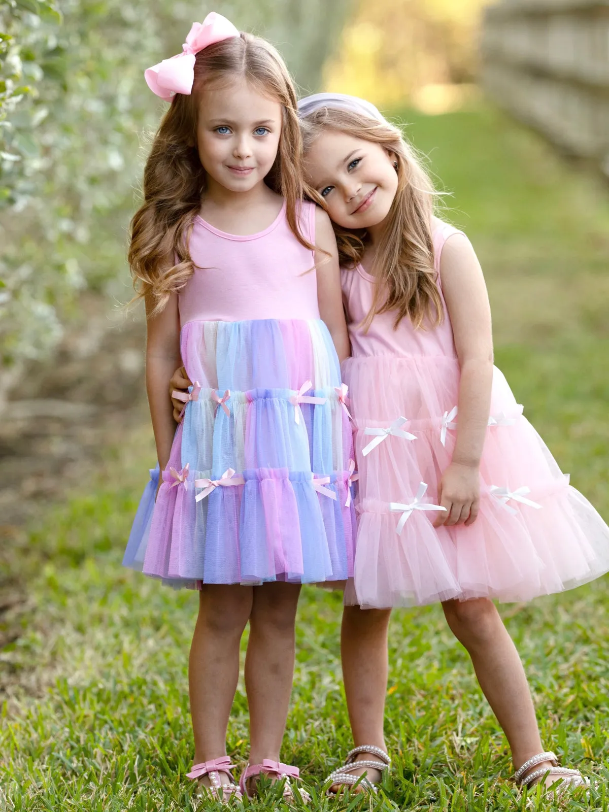 Pastel Blooms Bows Sleeveless Tutu Dress