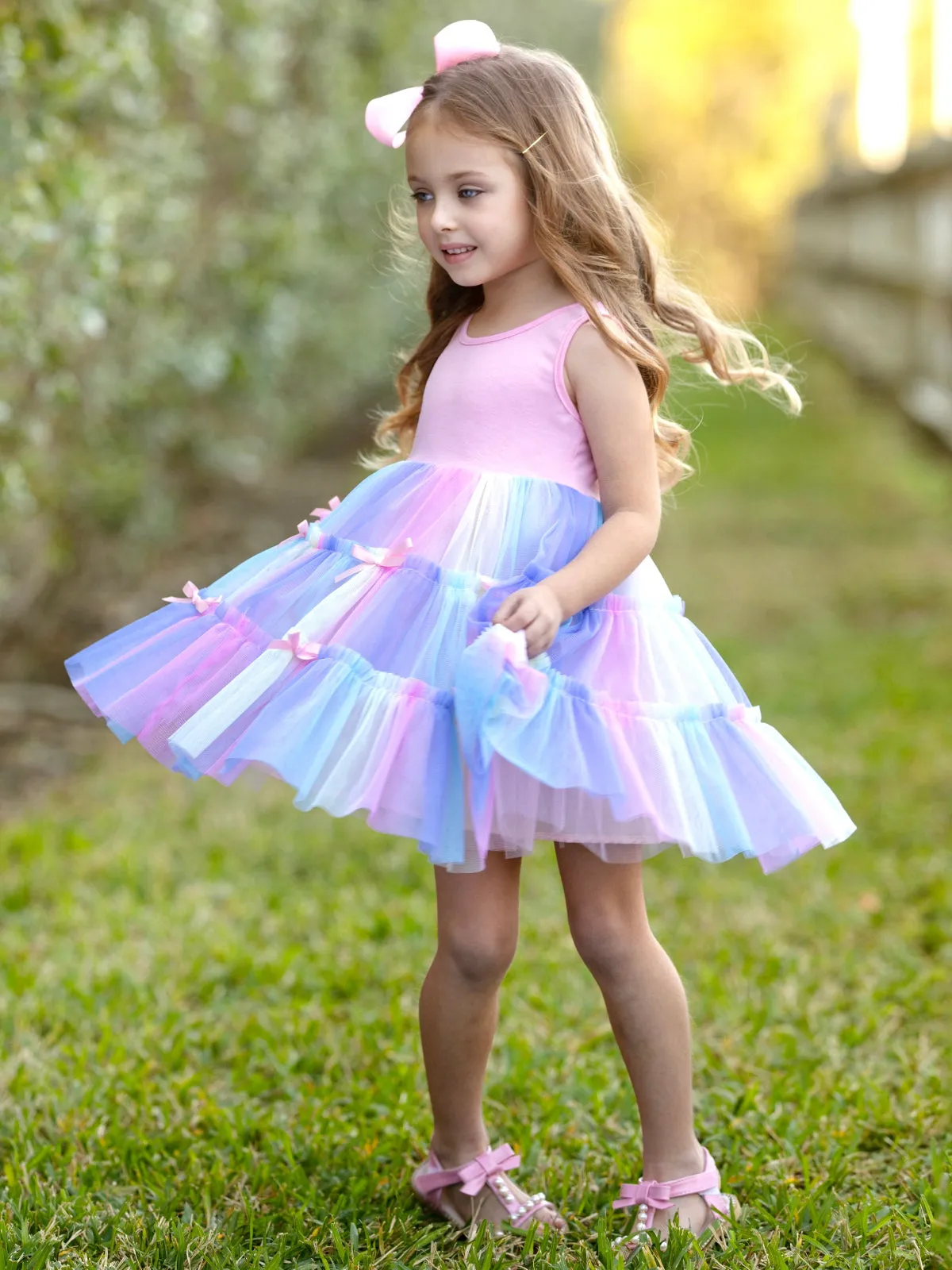Pastel Blooms Bows Sleeveless Tutu Dress