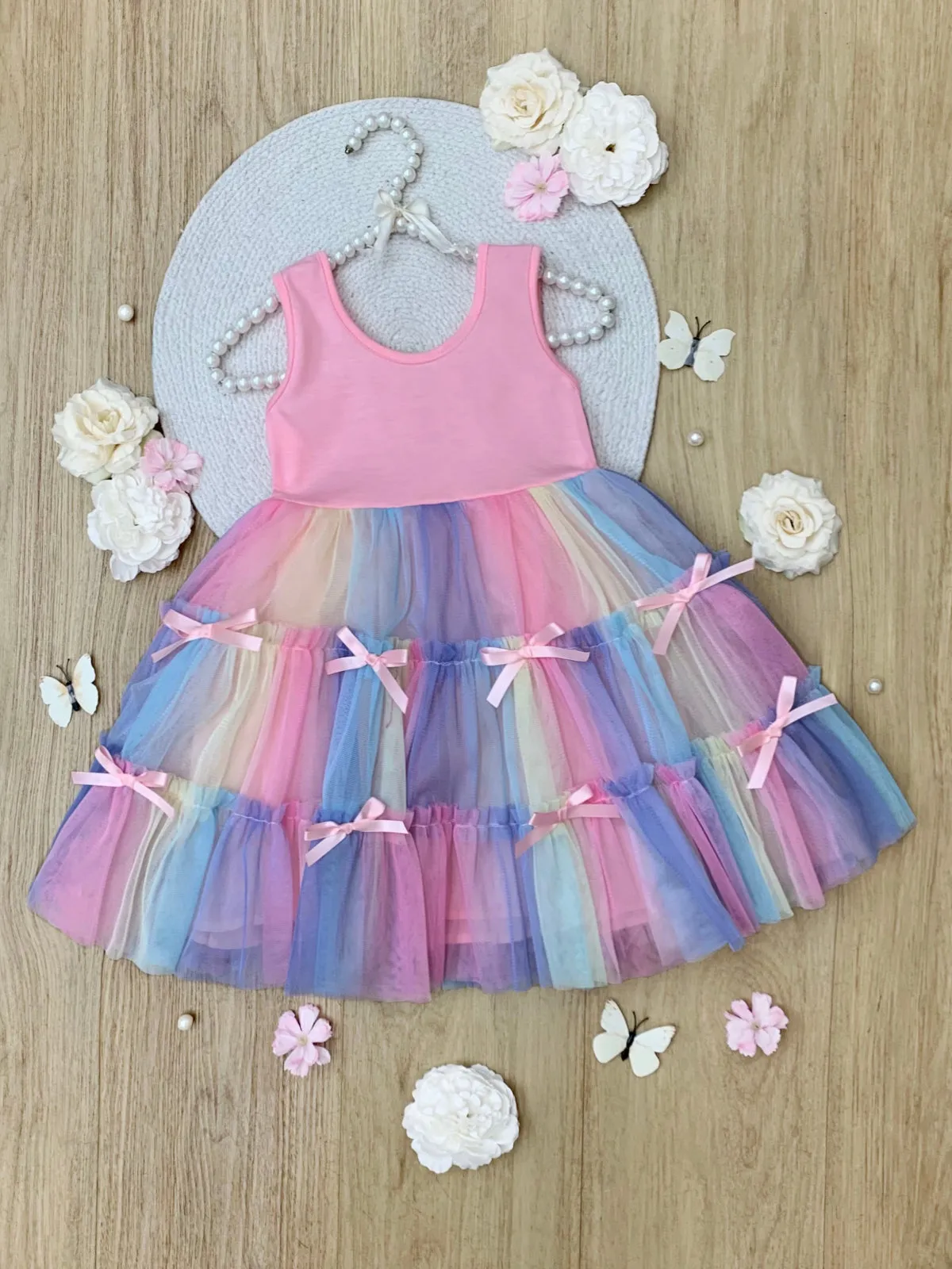 Pastel Blooms Bows Sleeveless Tutu Dress
