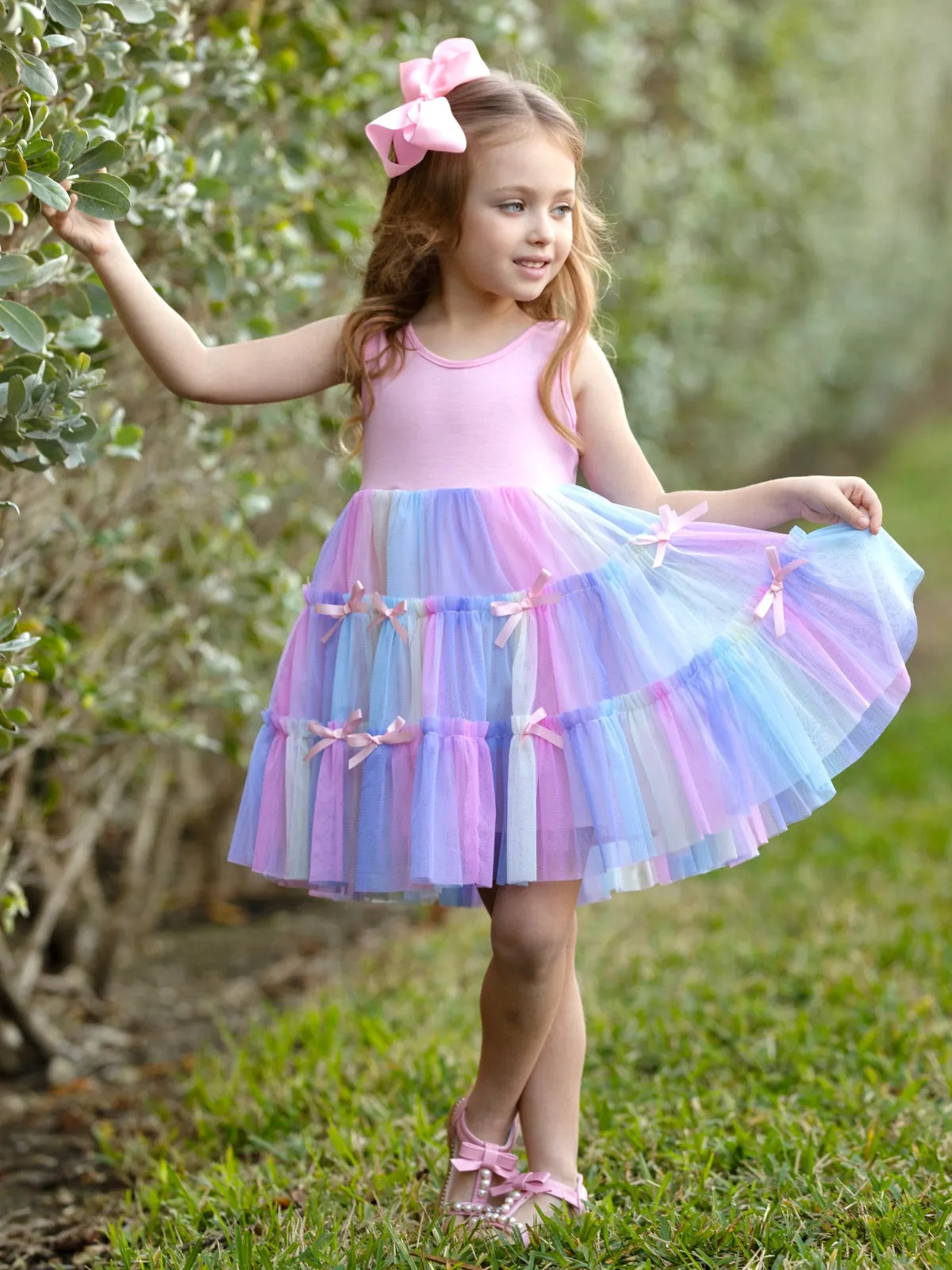 Pastel Blooms Bows Sleeveless Tutu Dress