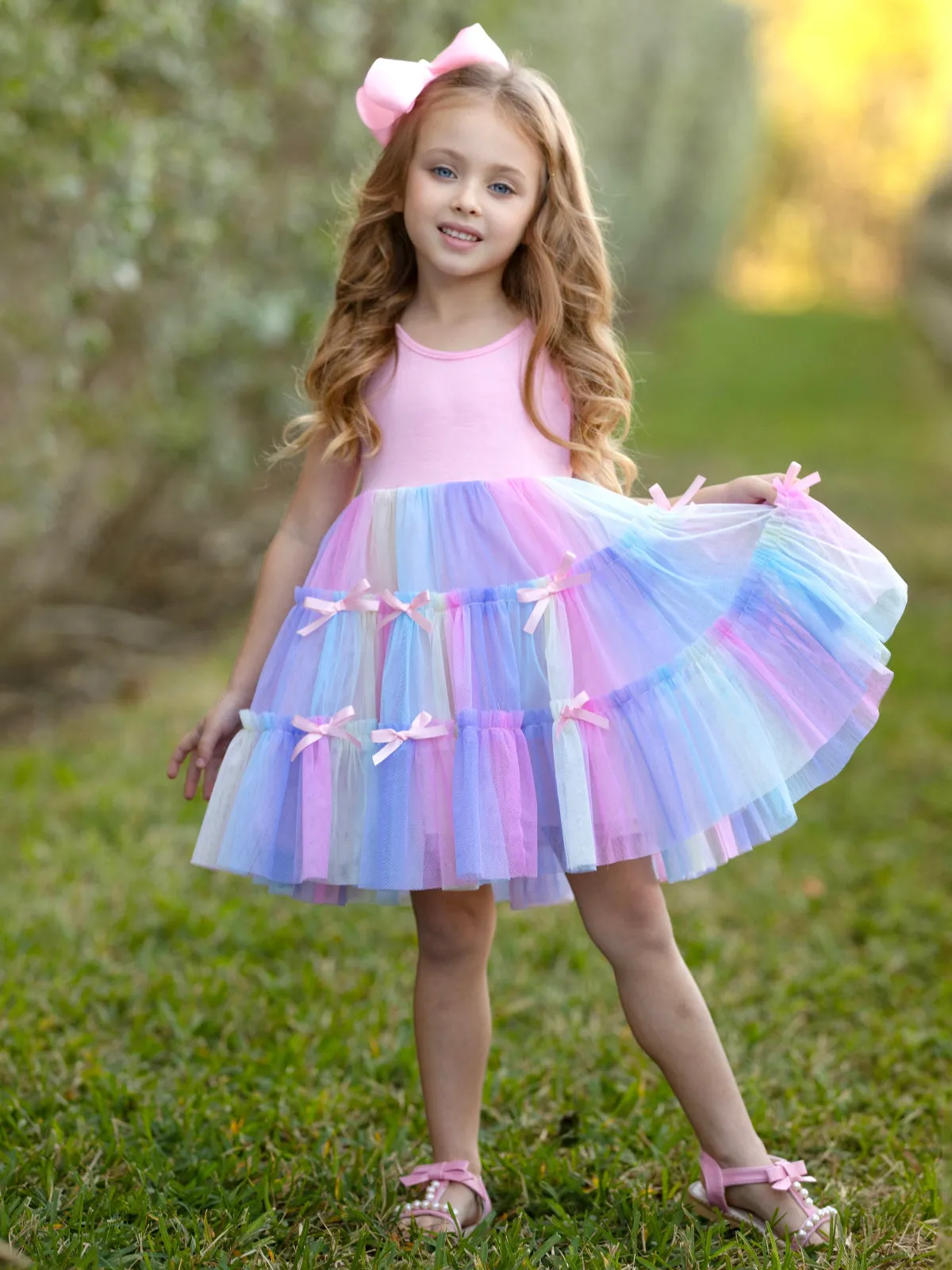 Pastel Blooms Bows Sleeveless Tutu Dress