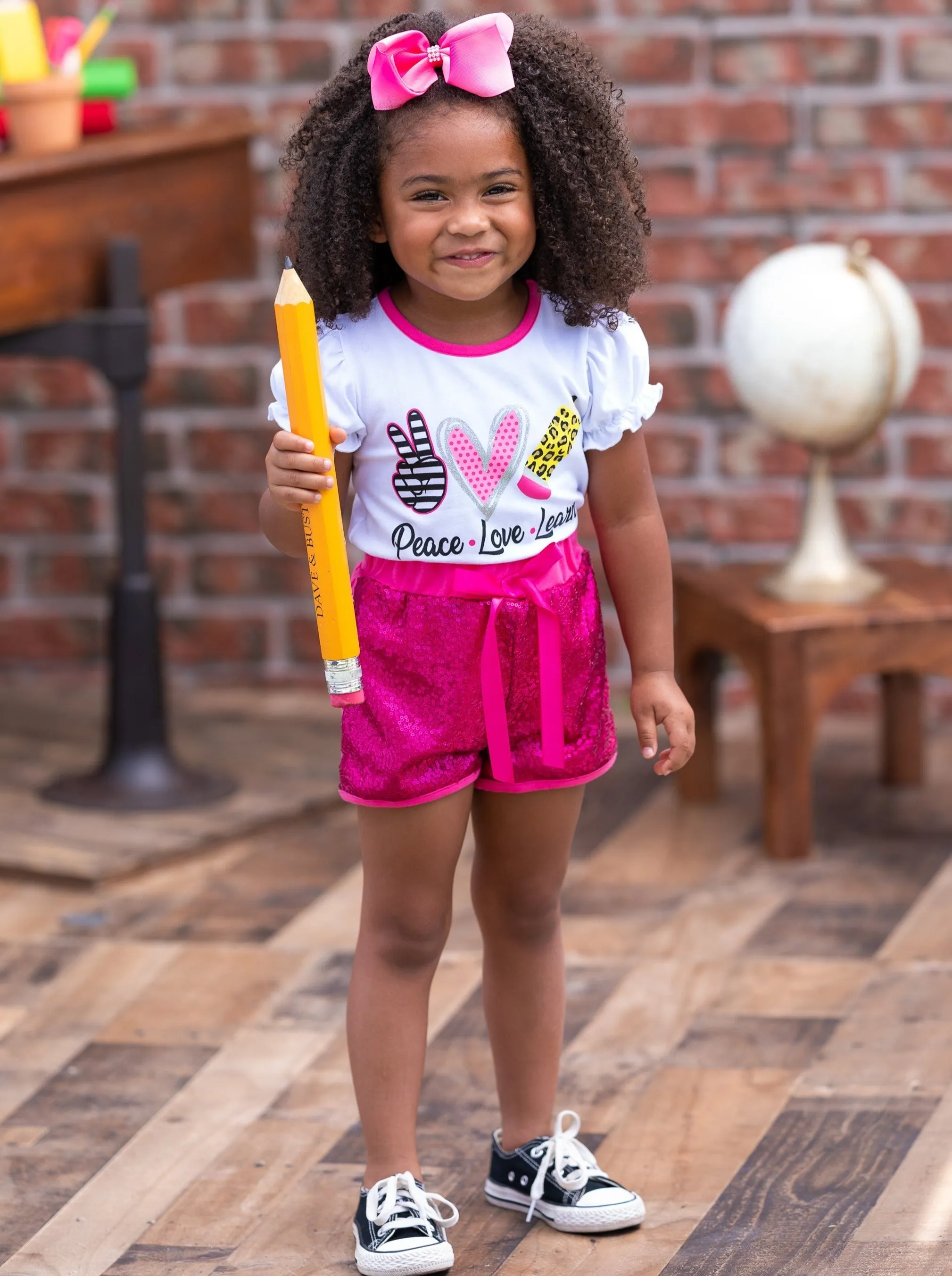 Peace, Love, Learn Sequin Short Set