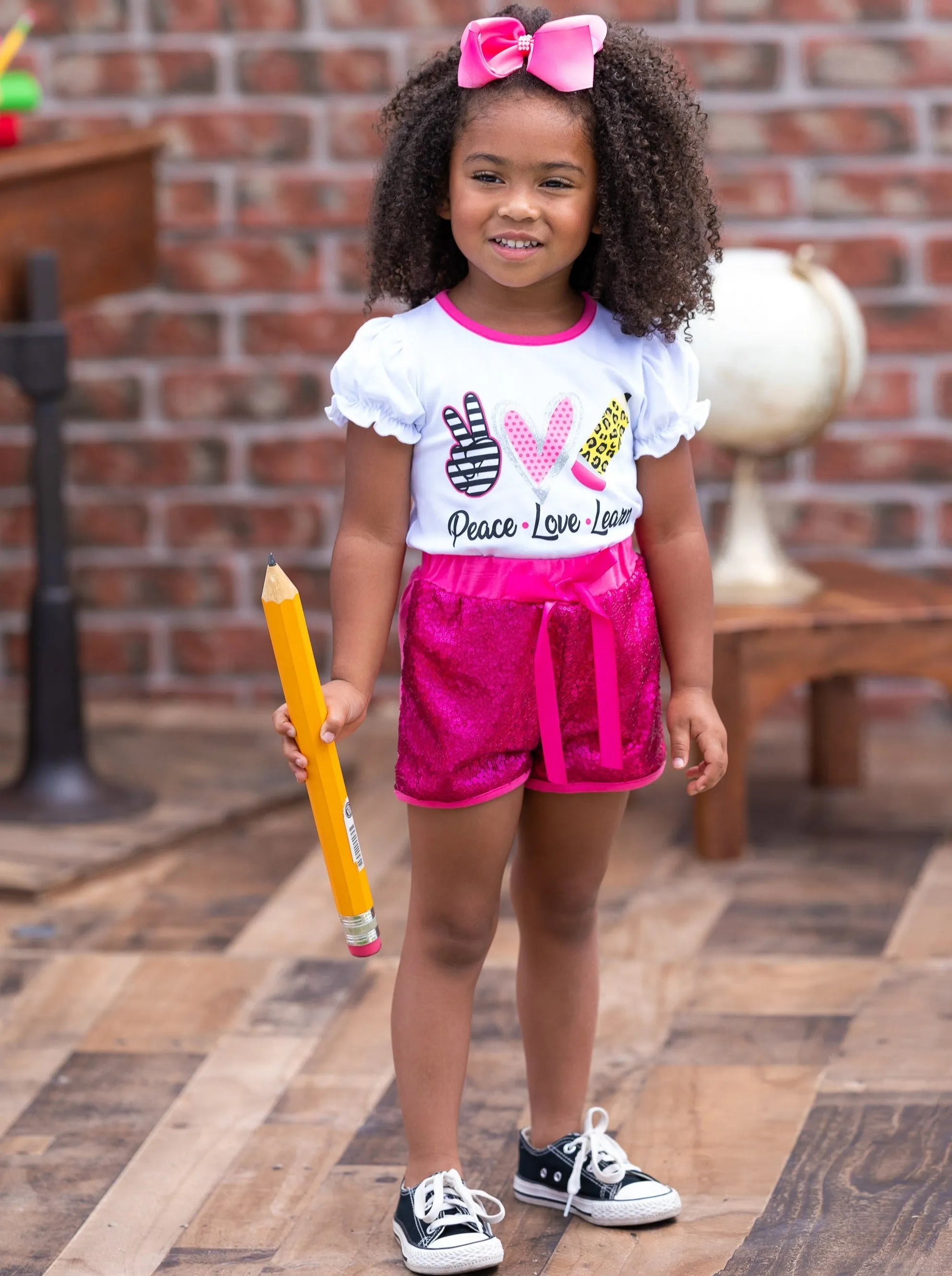 Peace, Love, Learn Sequin Short Set