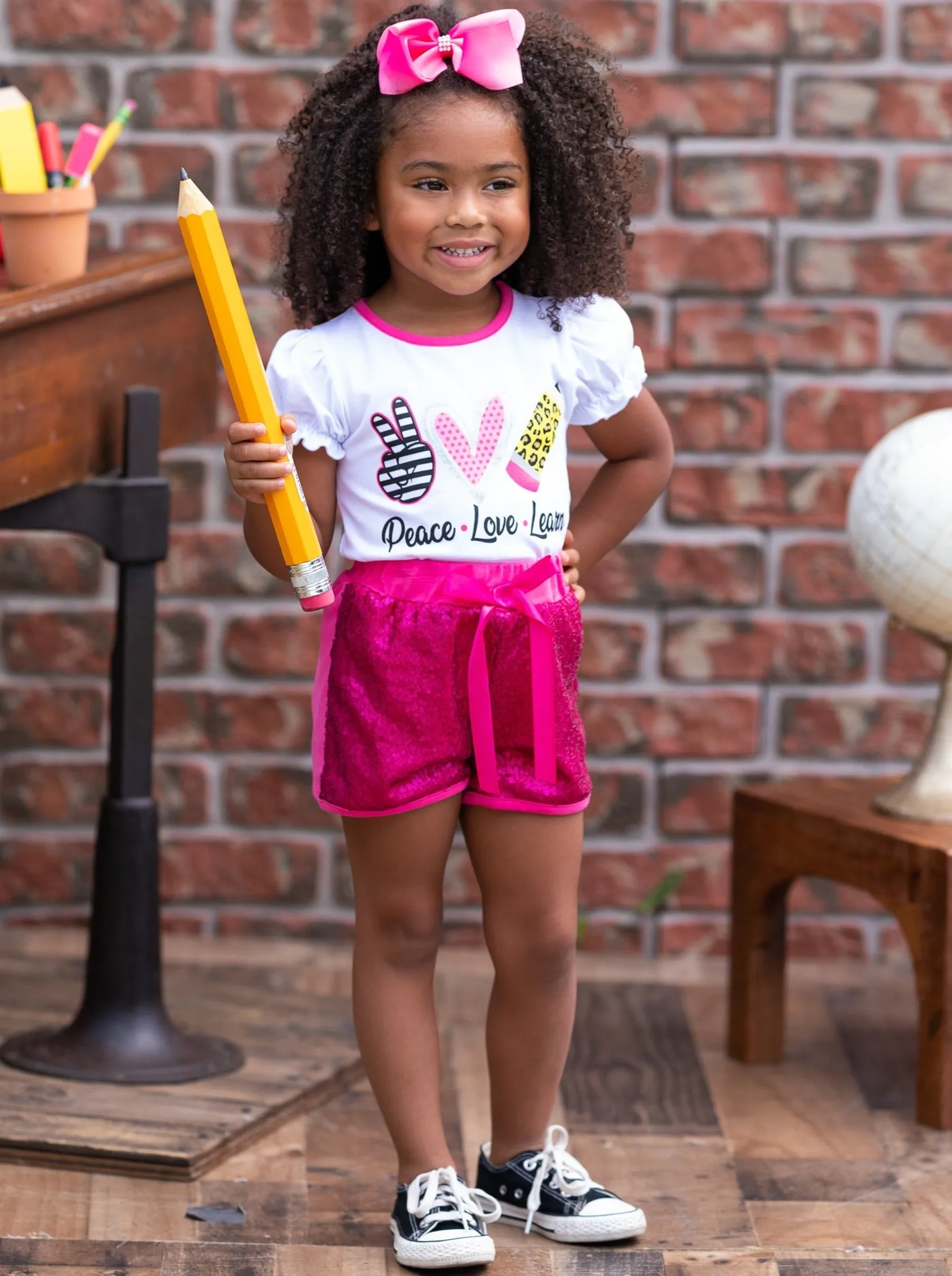 Peace, Love, Learn Sequin Short Set