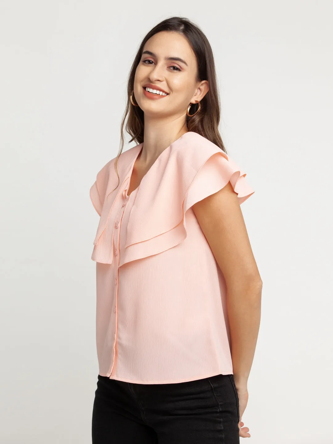 Peach Solid Layered Top