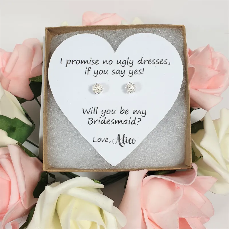 Personalised Will You Be My Bridesmaid Gift - Sterling Silver Dandelion Earrings