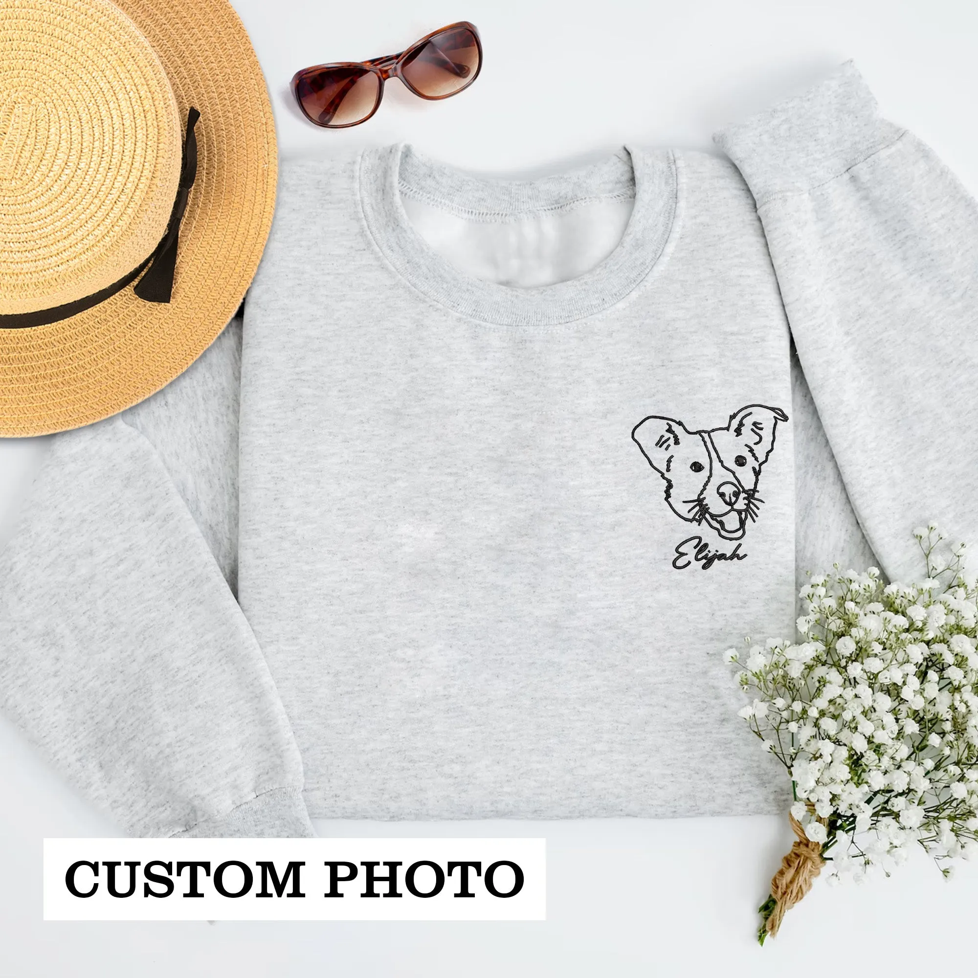 Personalized Embroidered Pet Facial Outline Drawing Sweatshirt, Custom Dog Face Drawing Crewneck, Cat Face Drawing, Pet Facial Tattoo, Digital Portrait, Emailed