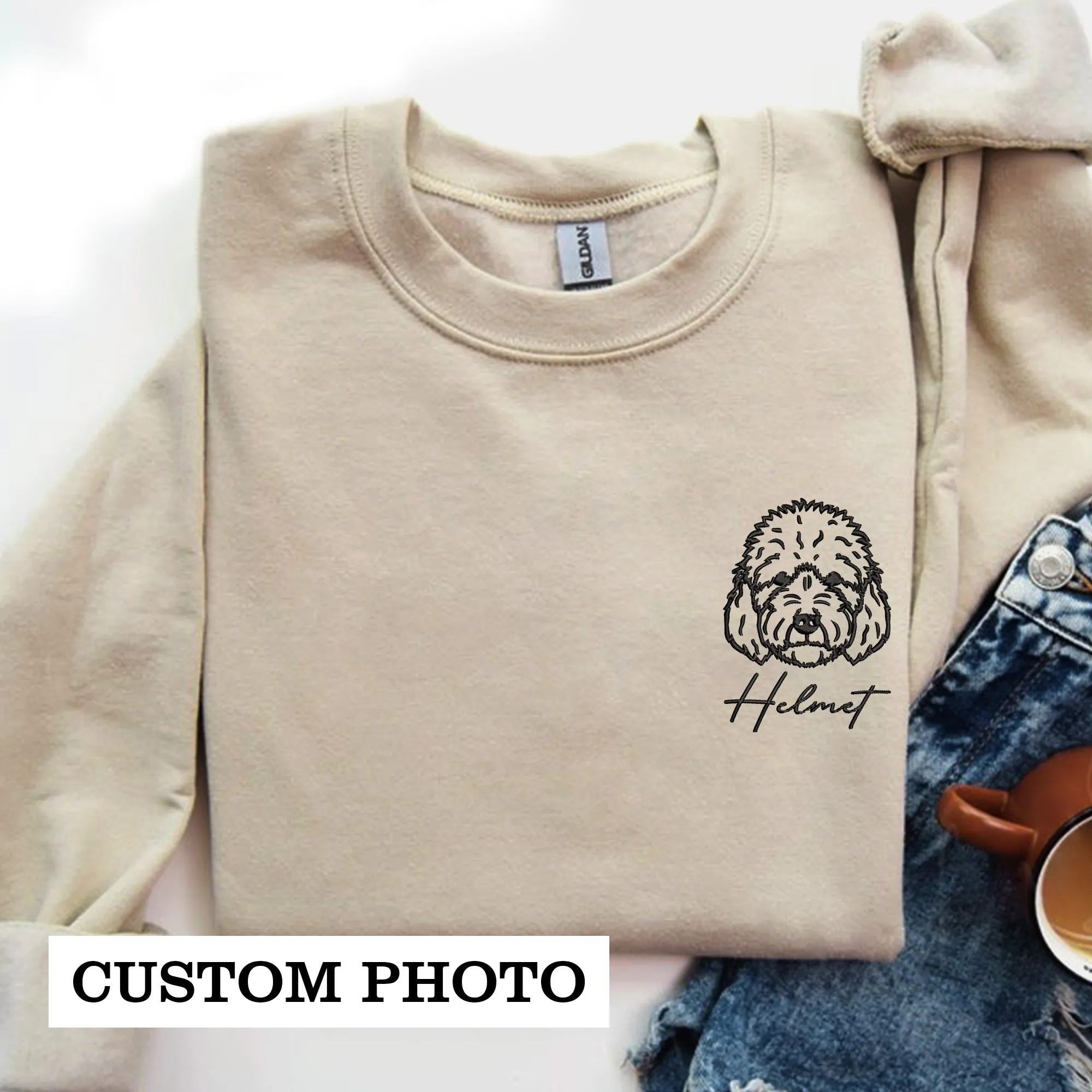Personalized Embroidered Pet Facial Outline Drawing Sweatshirt, Custom Dog Face Drawing Crewneck, Cat Face Drawing, Pet Facial Tattoo, Digital Portrait, Emailed