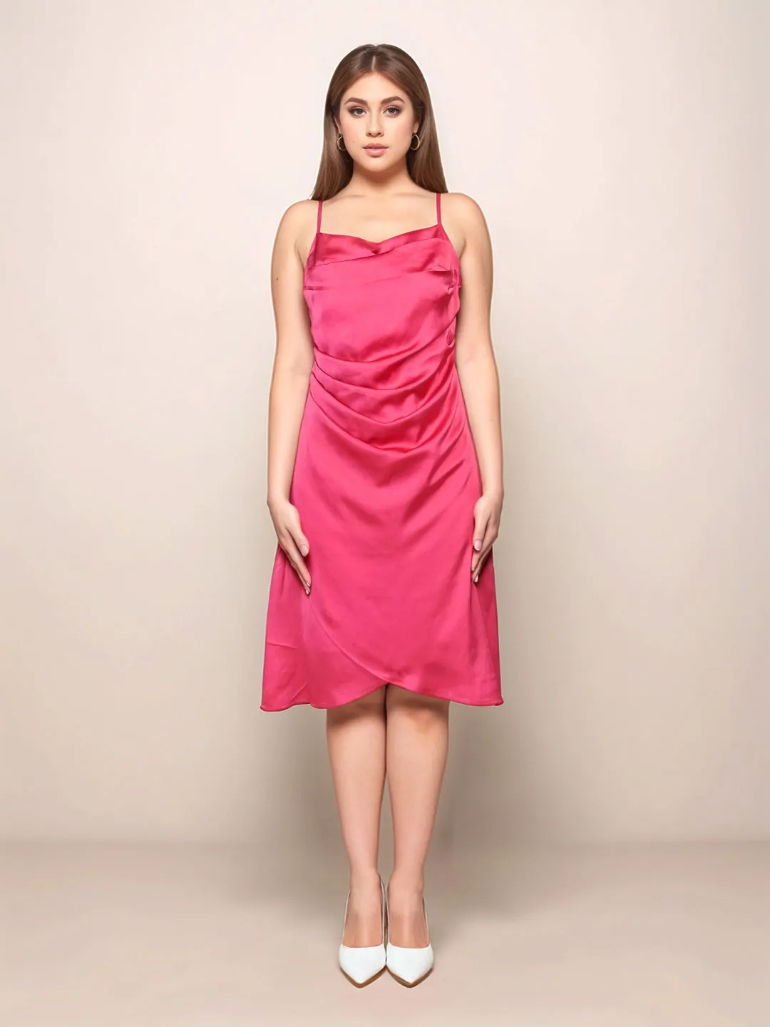 Pink Solid Slim Fit Short Dress