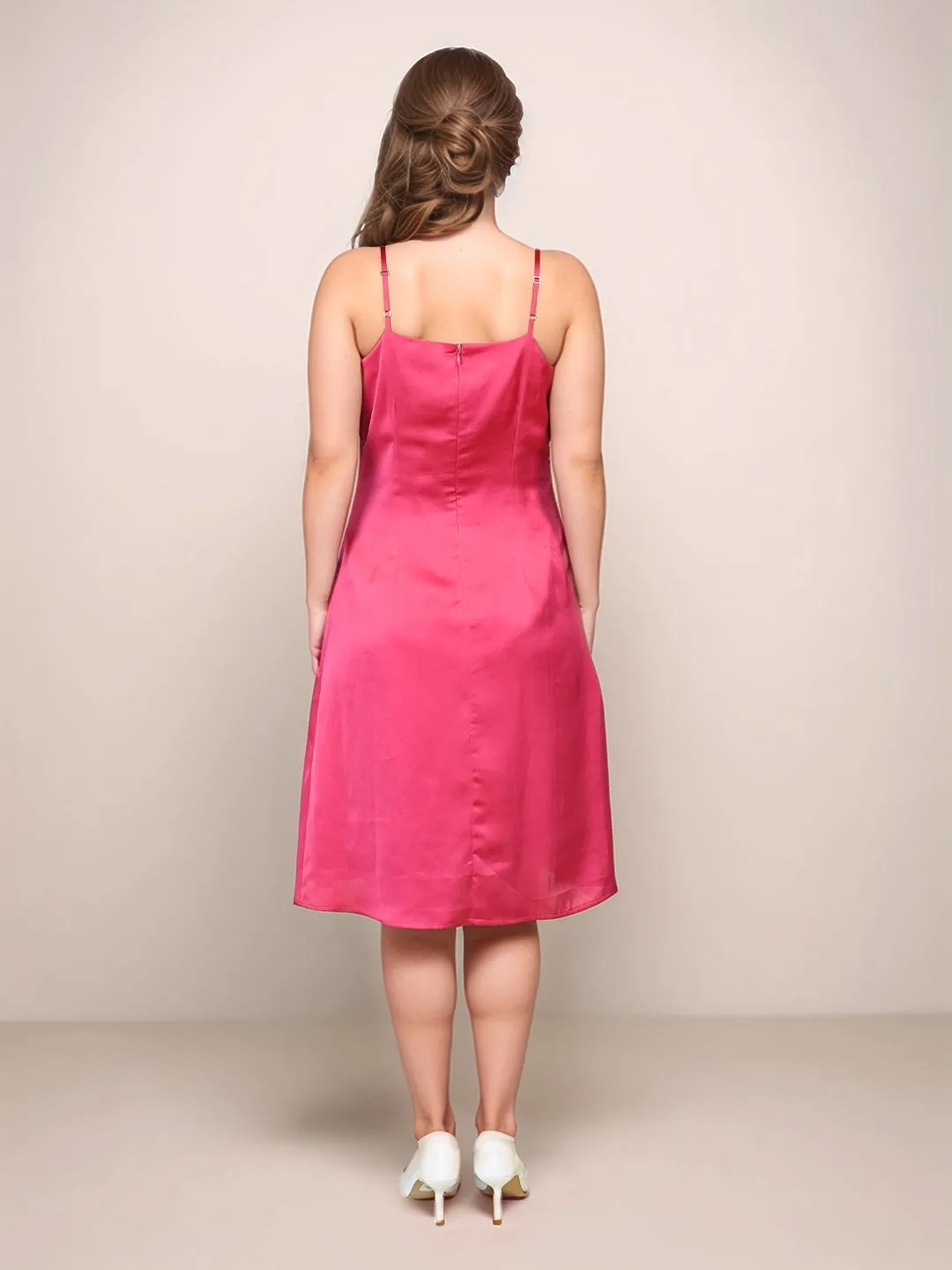 Pink Solid Slim Fit Short Dress