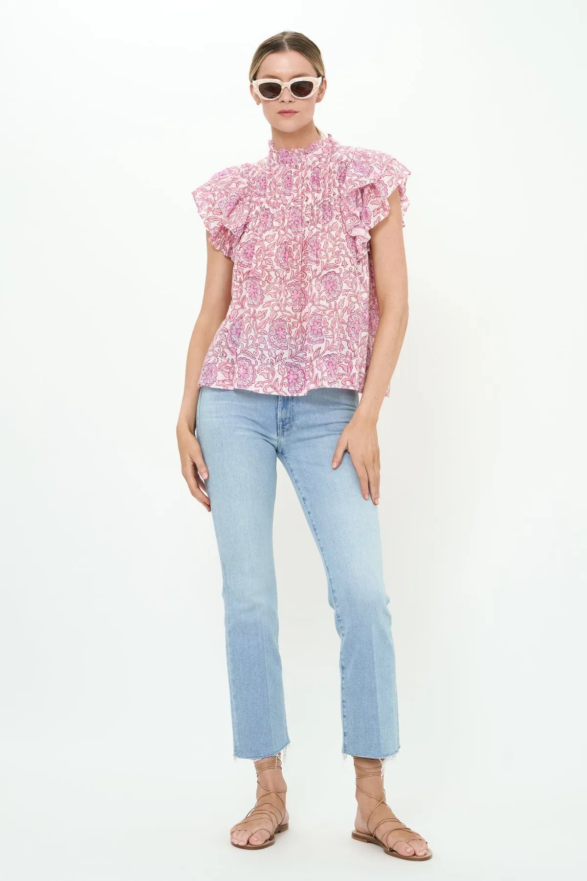 Pintuck Ruffle Top in Malta Pink by Oliphant
