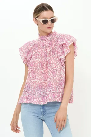 Pintuck Ruffle Top in Malta Pink by Oliphant