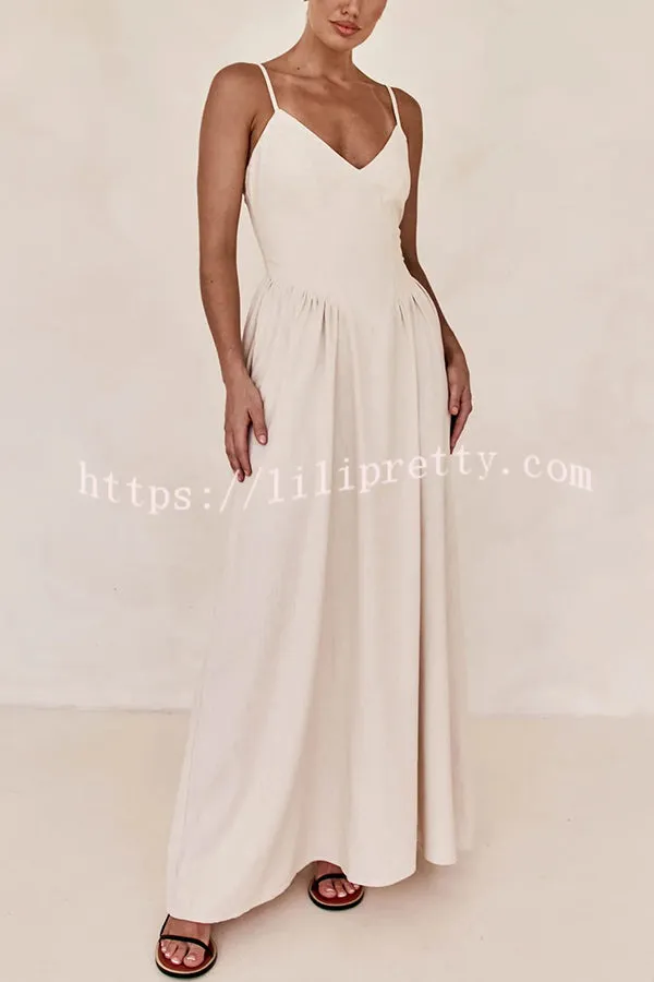 Piper Linen Blend V-neck Line Pocketed Slip Maxi Dress