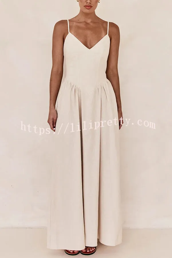 Piper Linen Blend V-neck Line Pocketed Slip Maxi Dress