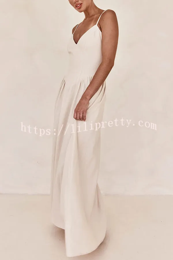 Piper Linen Blend V-neck Line Pocketed Slip Maxi Dress