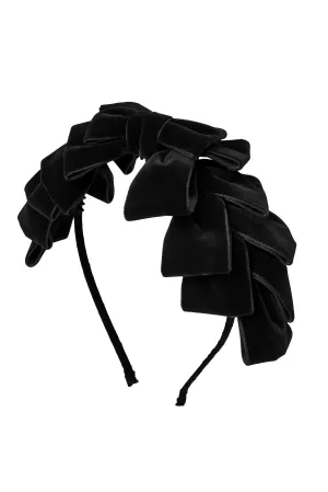 Pleated Ribbon Velvet Headband - Black