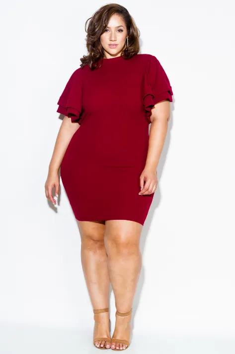 Plus Size Glam Layered Glam Ruffle Sleeve Dress