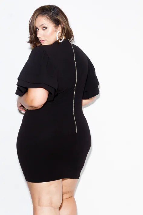 Plus Size Glam Layered Glam Ruffle Sleeve Dress