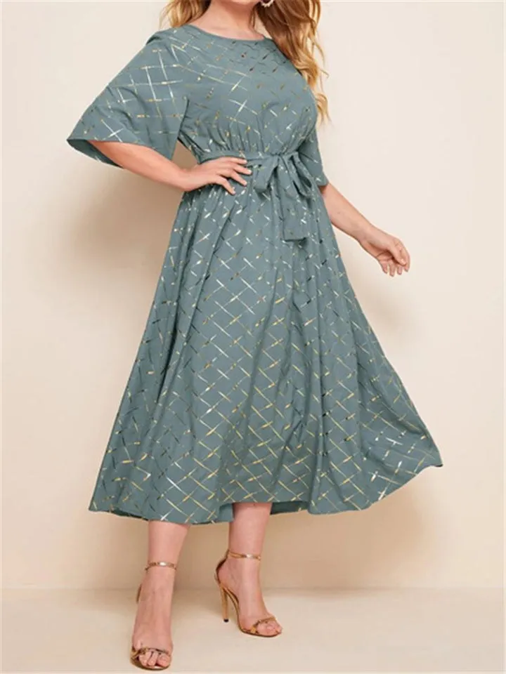 Plus Size Printed O-Neck Half Sleeve Knee Length Maxi Dress