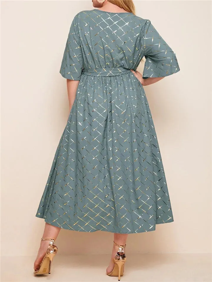 Plus Size Printed O-Neck Half Sleeve Knee Length Maxi Dress