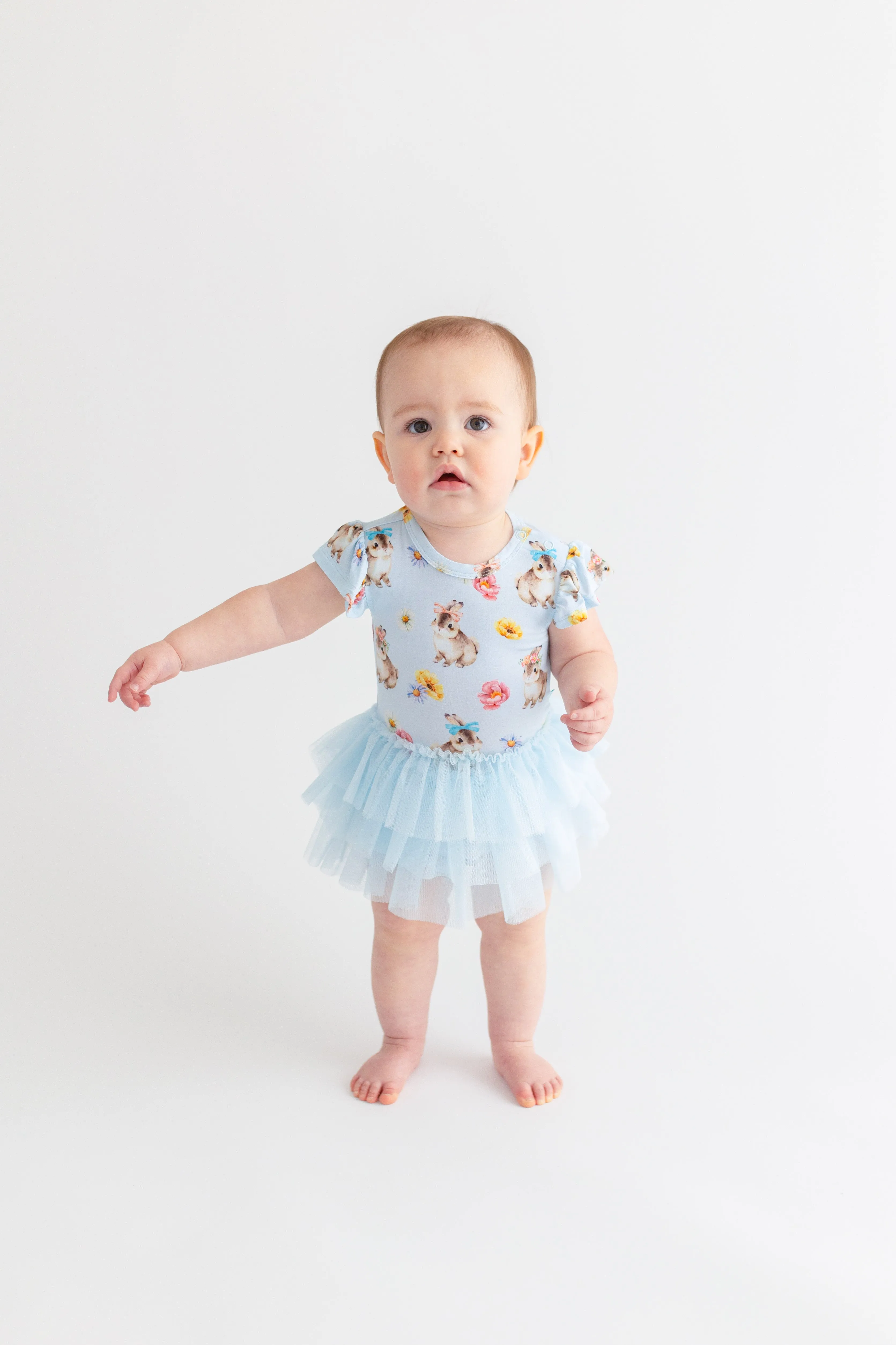 Posh Peanut Ruffled Cap Sleeve Tulle Skirt Bodysuit in Tinsley Jane