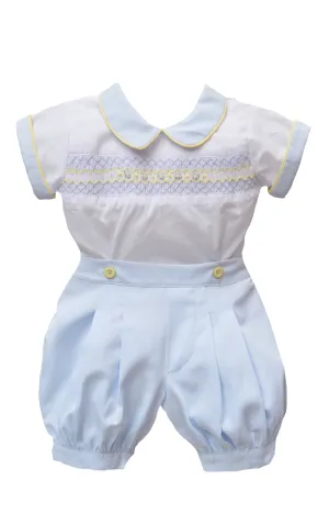 Pretty Originals Blue and Lemon Smocked Suit
