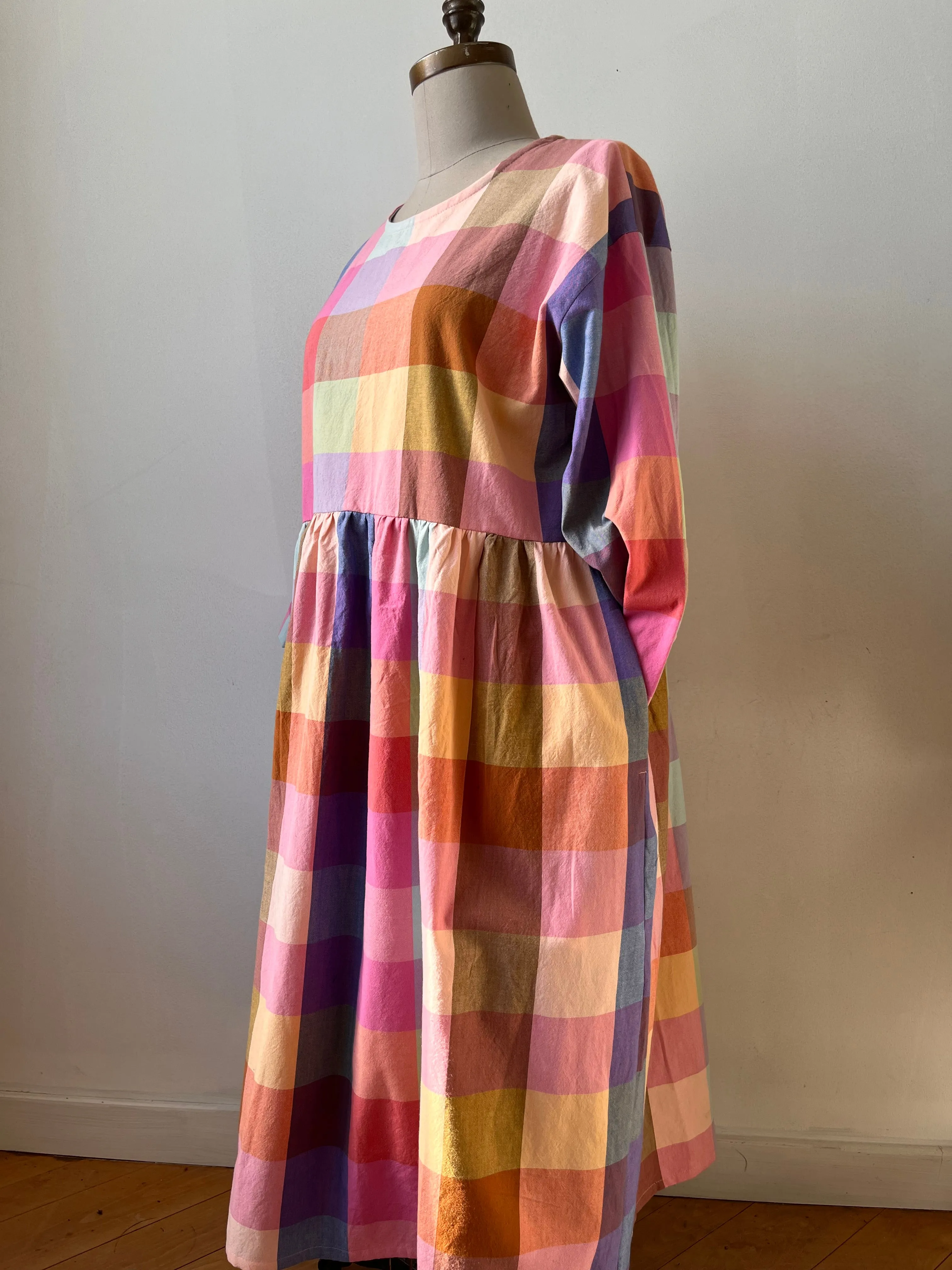Prismatic plaid midi dress