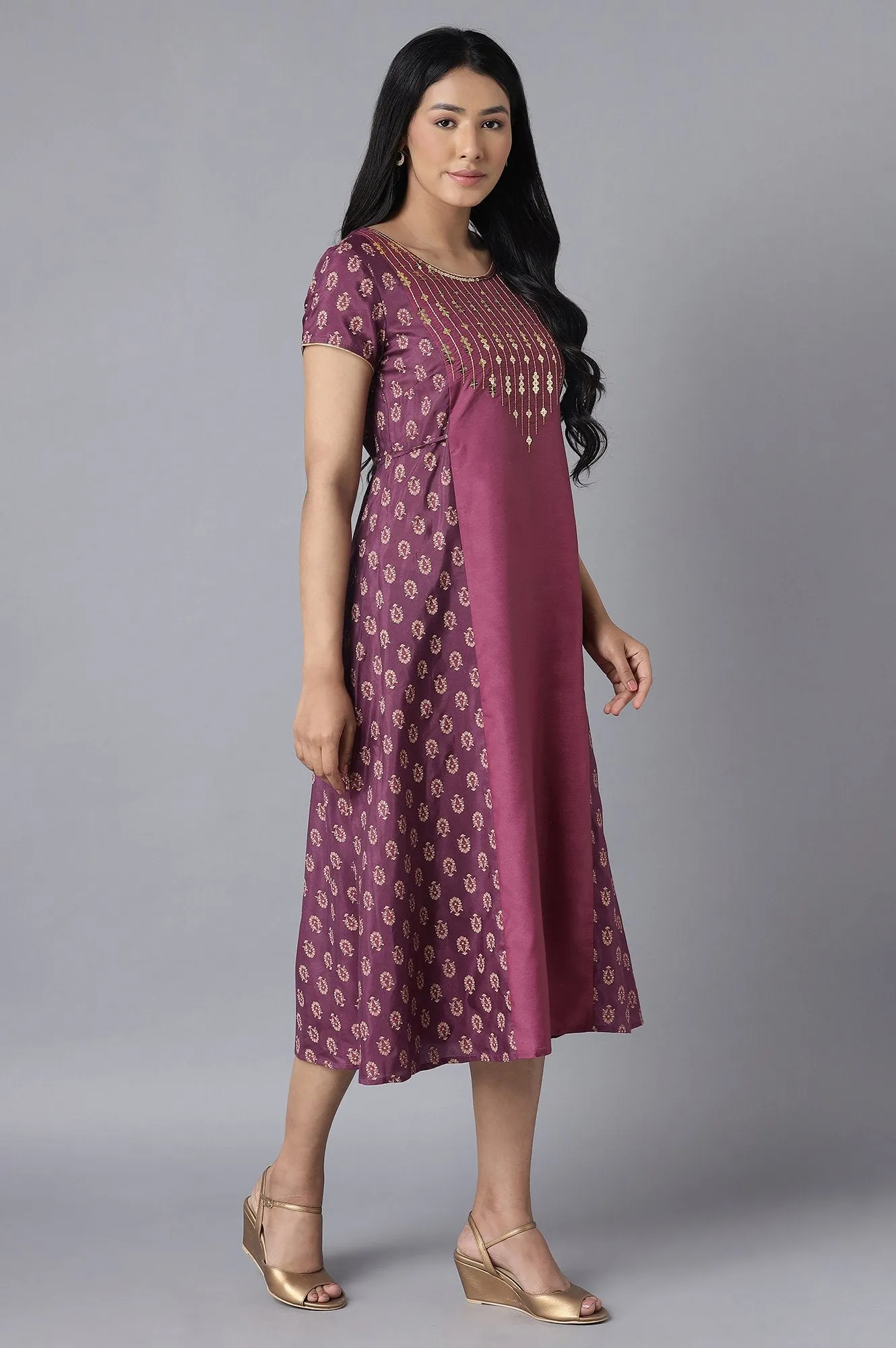 Purple Embroidered Ethnic Dress